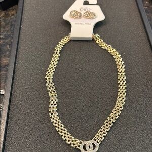 Cato Gold Multi-Row Necklace with Intricate Design Earring Set